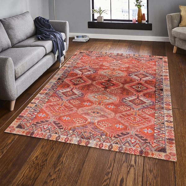 Tapis oriental traditionnel multicolore, effet vieilli, salon, cuisine, salle à manger, tapis ethniques doux pour chambre à coucher, tapis de cuisine 6 x 9