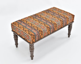 Unique Ottoman Bench, Dining Bench, Sitting Chair, Wood Furniture Home Decor, Kitchen Chair, Rustic Chair, Kilim Footstool