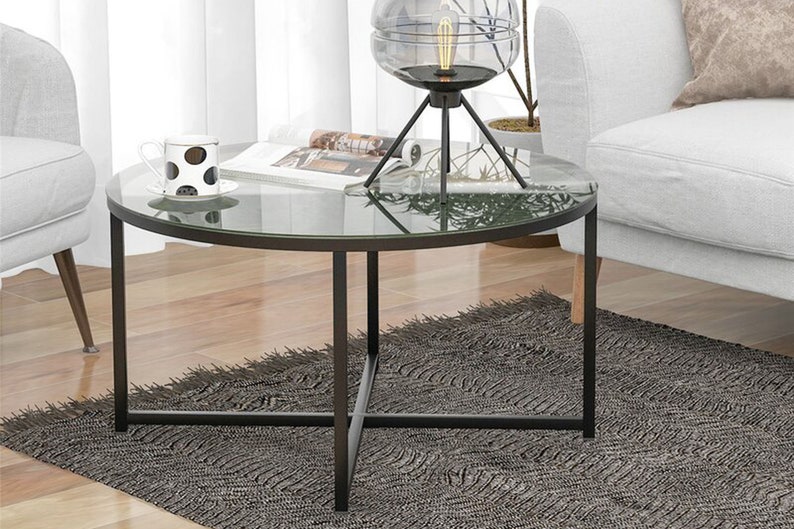 Modern Coffee Table Unbreakable Glass Top Coffee Table Chrome and Black