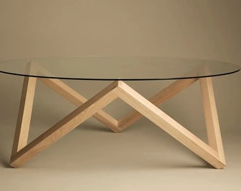 Tavolino in legno, Tavolino in noce naturale, Vetro infrangibile, Tavolino moderno, Tavolino unico e solido, Fatto a mano, Tavolo centrale