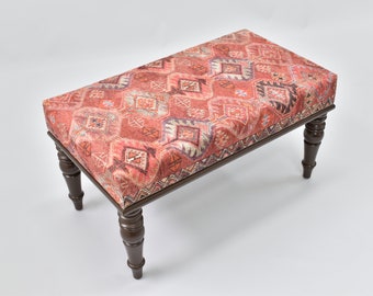 turkish rug bench, ottoman bench, handmade ottoman, kitchen bench, handmade furniture, entry bench, piano bench, housewarming gift