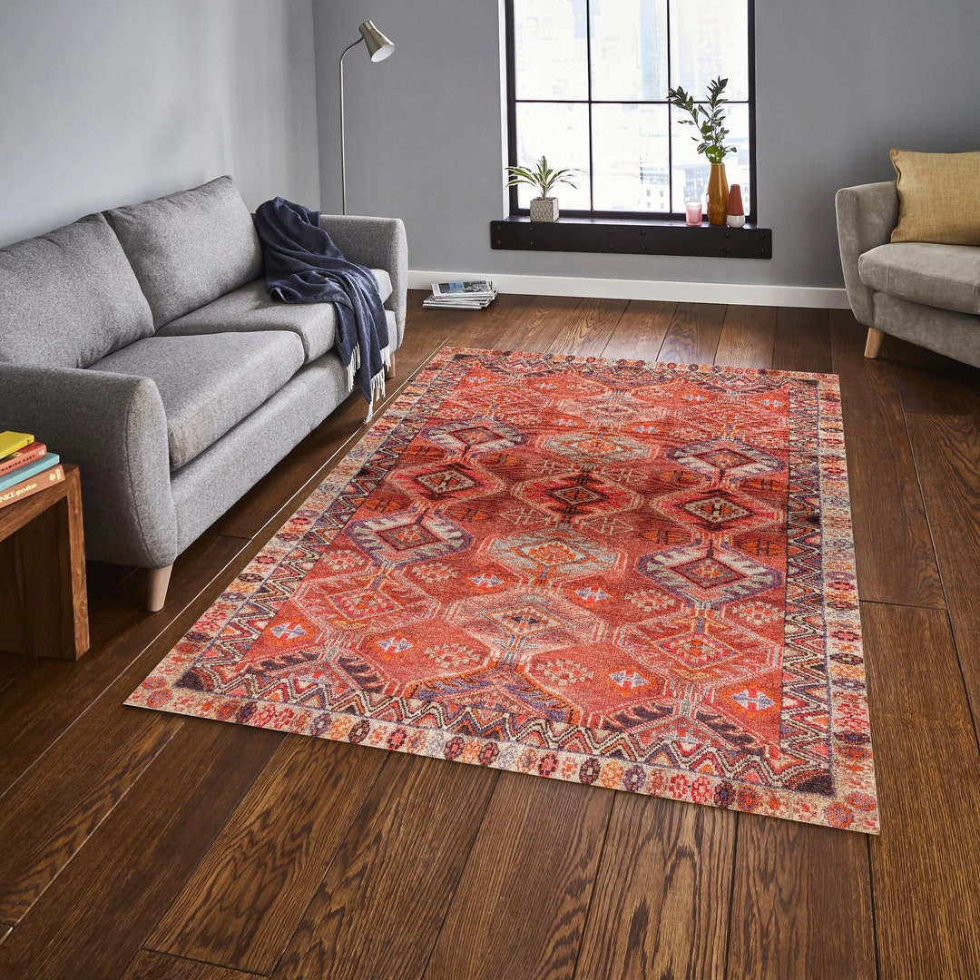 Multicolor Traditional Oriental Area Rug Geometric Distressed Living