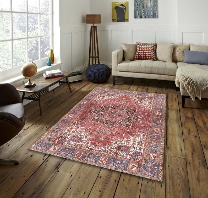 Turkish Red Rug, Persian Vintage Style Carpet Ethnic Oriental Rug 5x8