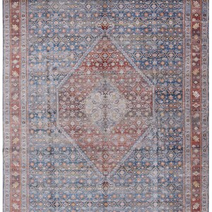 Traditional Rug 6x9, Authentic Rug for Living Room, Pale Blue and Red Turkish Rug , Non Slip Carpet, Washable Rug, Gift for Him Housewarming image 2