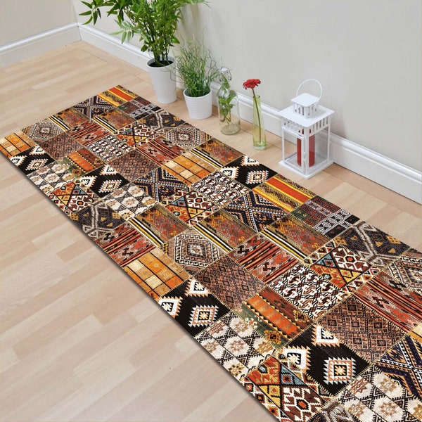 Non Slip Washable Runner Rug Kitchen Rug Runner Carpet Mat Turkish Runner Rug, Patchwork Design, Kilim Hallway Entry Rug Free Shipping