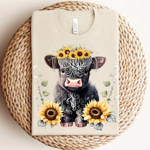 Highland Cow Png, Black Highland Cow Design, Western Png, Baby Highland Cow png tumbler, Western Sublimation, Cute Cow Sunflowers Png