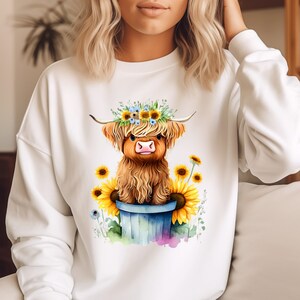Highland Cow With Sunflowers [PNG] Digital Download