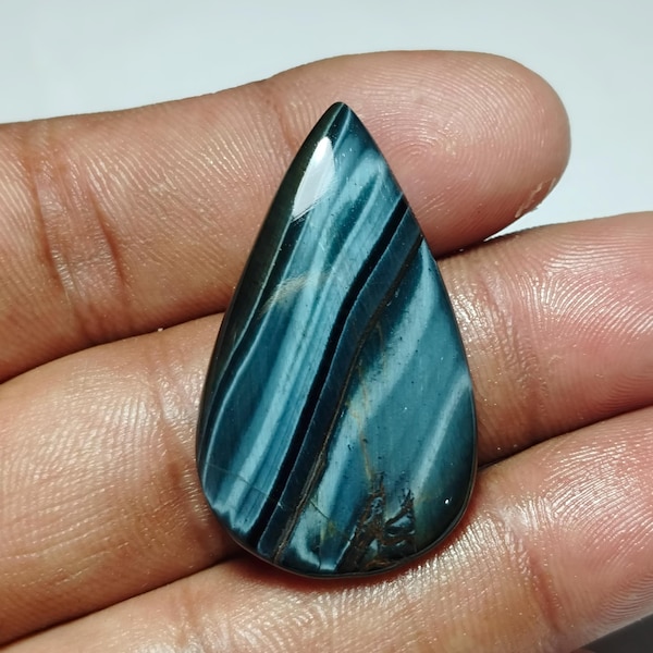 Blue Tiger Eye Cabochon: Pear Shape Gemstone, 23x39mm (35Cts