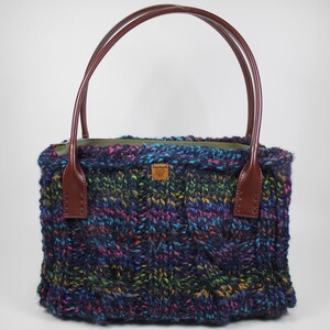 Stylish Wool Crochet Bag Shoulder Bag Handmade Tote Bag Multicolor Purse for Women Knitting Handbag Ready to Ship Gift for Women