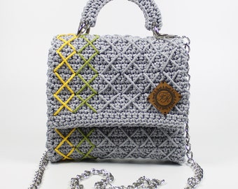 Handmade Macrame Shoulder Bag with Metal Chain Strap