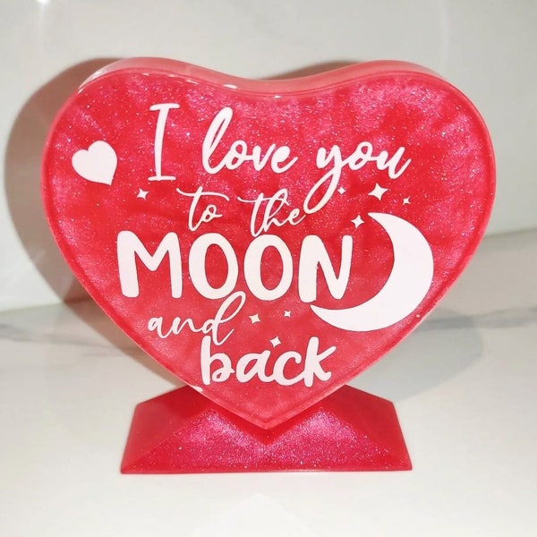 Mini cuore con scritta "I love you to the moon and back", Regalo di Coppia, Regalo di San Valentino, Regalo di Compleanno, Regalo romantico