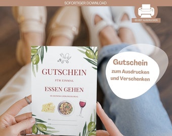 Voucher Eten Restaurant Cadeau om af te drukken Voucher voor Diner Cadeau Last Minute Voucher Vriendin Uitnodiging Eten Vrouw