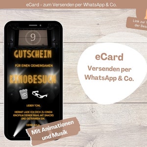 eCard Voucher Cinema Voucher Last Minute Gift Digital Personalized Voucher Animated with music