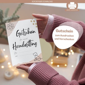 Geschenk Gutschein zum Ausdrucken Weihnachten Gutschein Hundesitting Geschenk Last Minute Hundesitting Gutschein