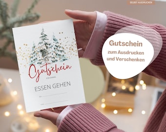 Gift voucher to print Christmas voucher for mom gift last minute voucher girlfriend invitation to eat out Christmas