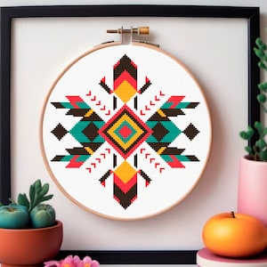 Colores de la tradición Patrón de punto de cruz PDF Descarga instantánea Carta de nativos americanos Navajo Sampler Quaker xstitch Fácil