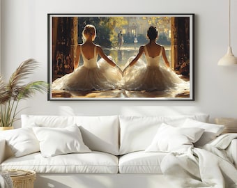 Pintura a óleo de bailarina impressionista | Impressão artística elegante de bailarina | Decoração de parede de balé vintage para amantes da dança