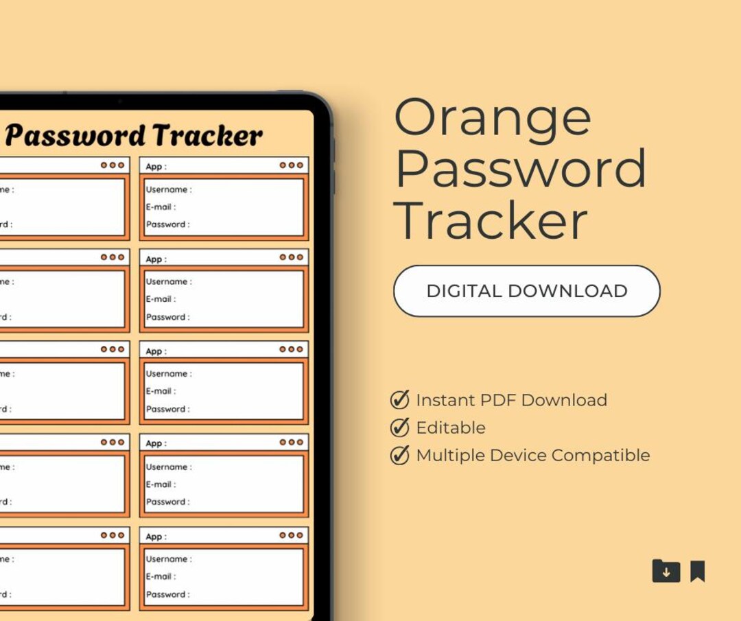 Digital Password Tracker PDF (orange) | Printable Password Organizer ...