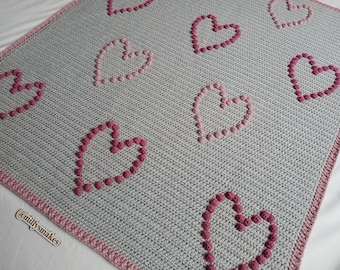 DIGITAL PATTERN - Dotty Love Blanket, Baby Blanket Pattern, Crochet Blanket Pattern, Crochet Heart Blanket, Heart Blanket Pattern, Crochet
