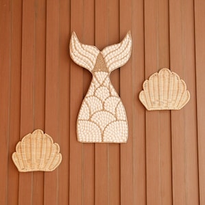 Rattan Shell Wall Decor Set of 2, Rattan Nursery Wall Decor, Boho Nursery Decor, Shelf Decoration, Beach Baby Room Decor, Shell Decoration