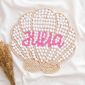 Personalized Seashell Name Sign, Sea Shell Nursery Decor, Baby Girl Mermaid Name Sign, Custom Name Nursery Wall Decor, Boho Beach Nursery
