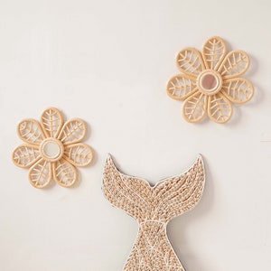 Rattan Flower Wall Decor Set, Daisy Rattan Wall Decor, Rattan Flower Nursery Decor, Shelf Decoration, Boho Kid Bedroom Decor, Playroom Decor