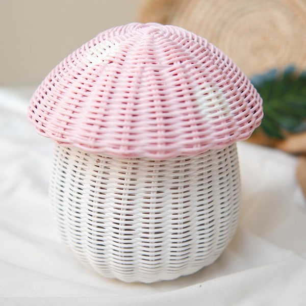 Rattan Mushroom Basket, Pink Rattan House Bag, Rattan Toys Storage Box, Unique New Baby Gift, Rattan Kids Vanity, Pink House Rattan Mushroom