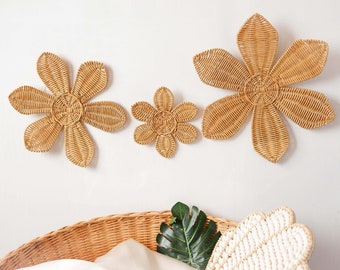 Rattan Flower Wall Decor Set of 3, Rattan Daisy Wall Decor, Rattan Girl Nursery Decor, Flower Shelf Decoration, Christmas Ornaments