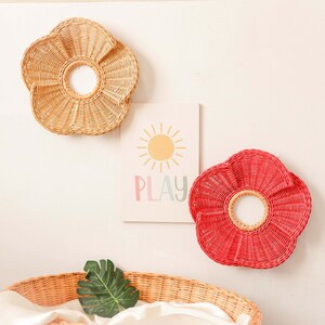 Rattan Flower Nursery Wall Decor Big, Daisy Rattan Wall Decor, Rattan Nursery Shelf Decor, Kids Playroom Wall Decor, Boho Nursery Decor Girl image 3