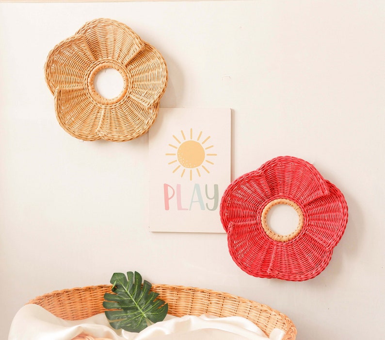 Rattan Flower Nursery Wall Decor Big, Daisy Rattan Wall Decor, Rattan Nursery Shelf Decor, Kids Playroom Wall Decor, Boho Nursery Decor Girl image 3