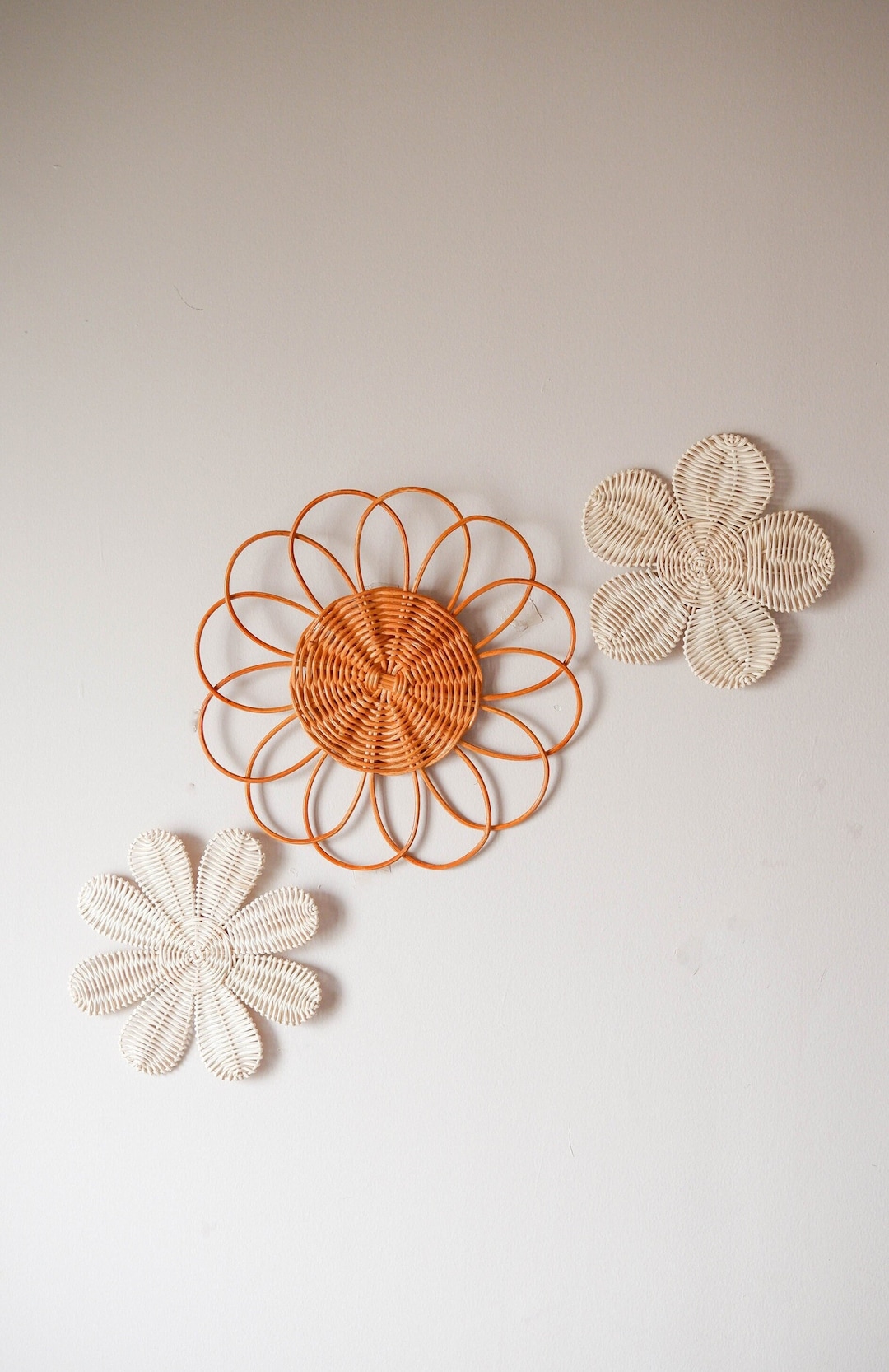 Rattan Flower Wall Decor Rattan Daisy Wall Hanging Boho Etsy