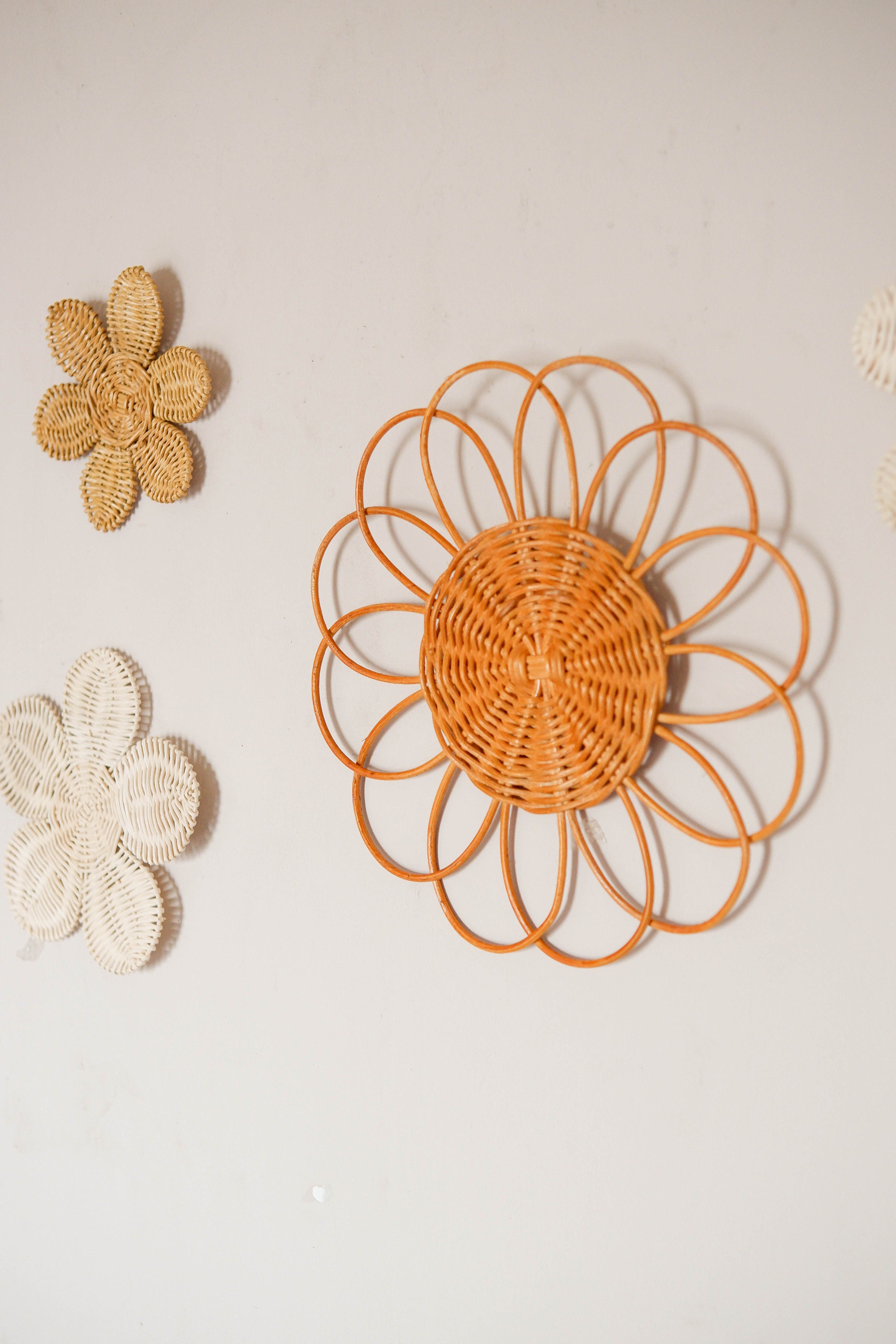 Rattan Flower Wall Decor Rattan Daisy Wall Hanging Boho Etsy