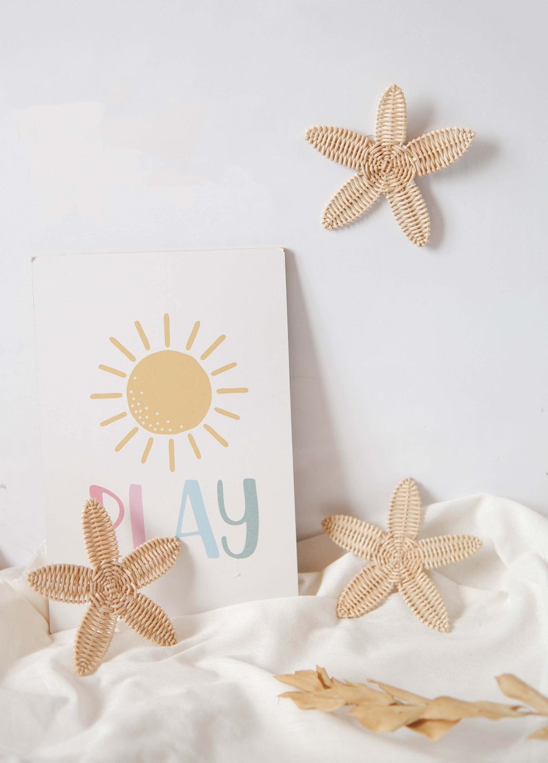 Rattan Nursery Wall Decor Set Rattan Starfish Decor Beach Etsy