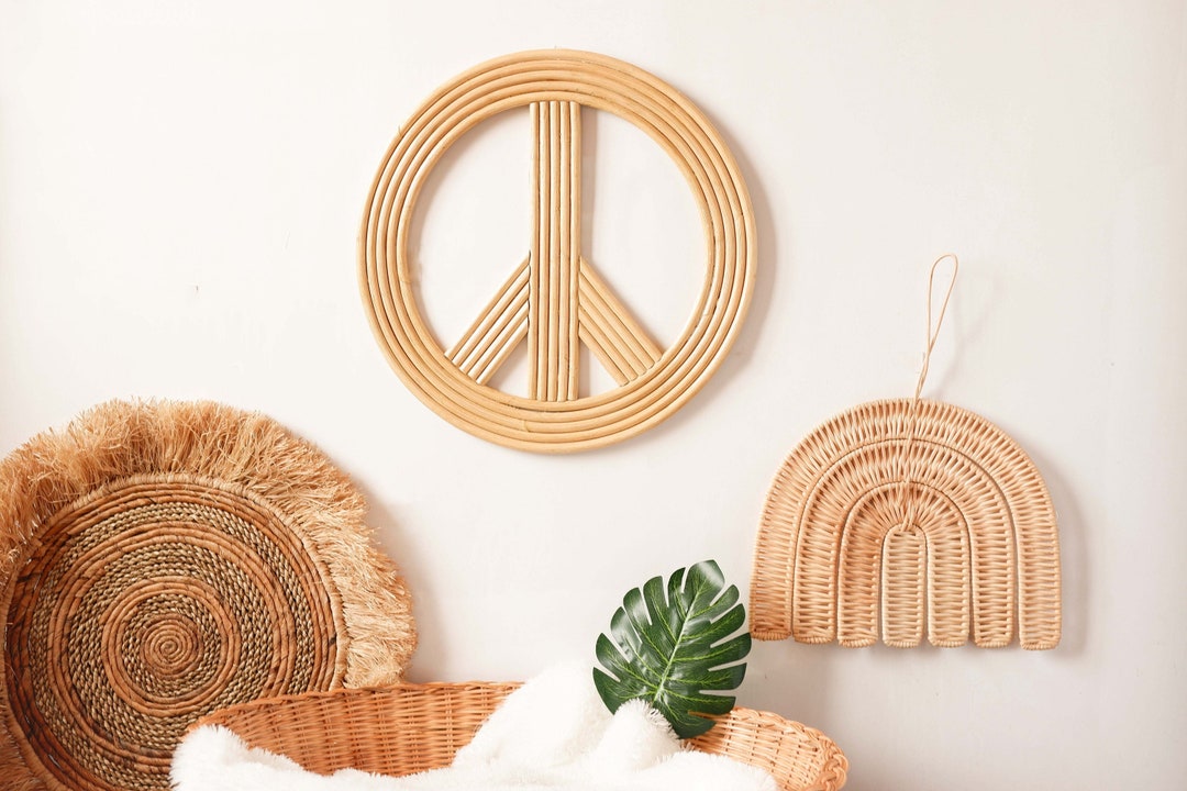 Peace Sign Neutral Rattan Peace Sign for Nursery Wall Decor, Neutral Kids Bedroom Decor ...