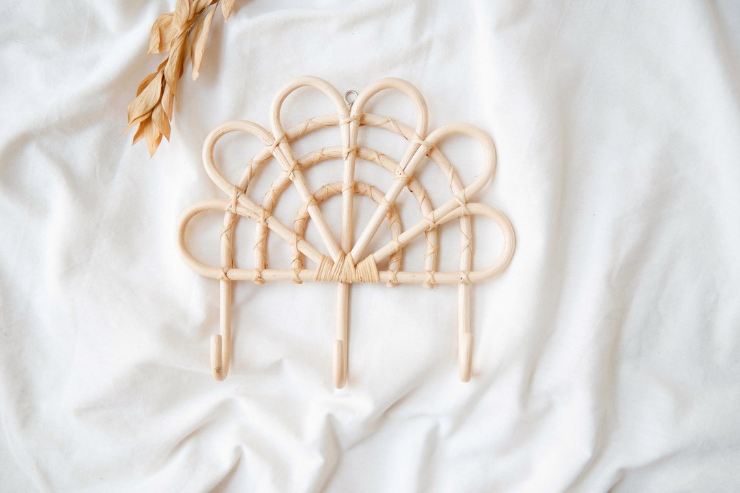 Rattan Flower Wall Hook, Rattan Wall Hook, Rattan Boho Nursery Decor