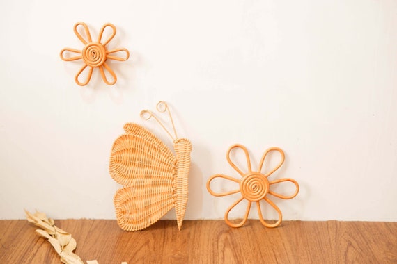 Décoration Murale Papillon En Rotin - 35.5x33cm | Couronne Éthnique Pour Chambre, Salon, Cadeau