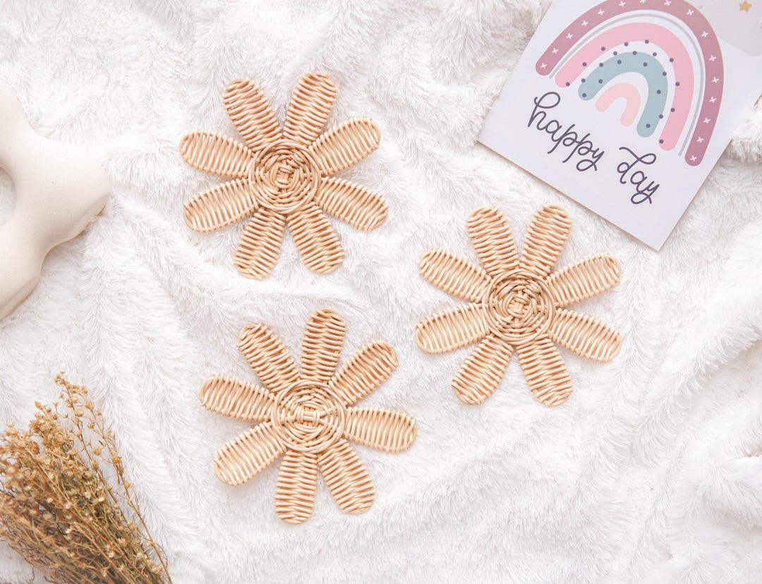 Rattan Flower Wall Decor SET, Rattan Daisy Wall Decor, Boho Nursery ...
