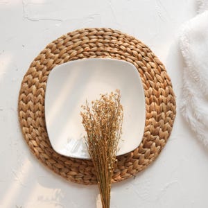 Boho Placemat Natural, Round Wicker Placemat, Water Hyacinth Placemats for Table Decor, Farmhouse Rattan Placemat, Woven Seagrass Placemat