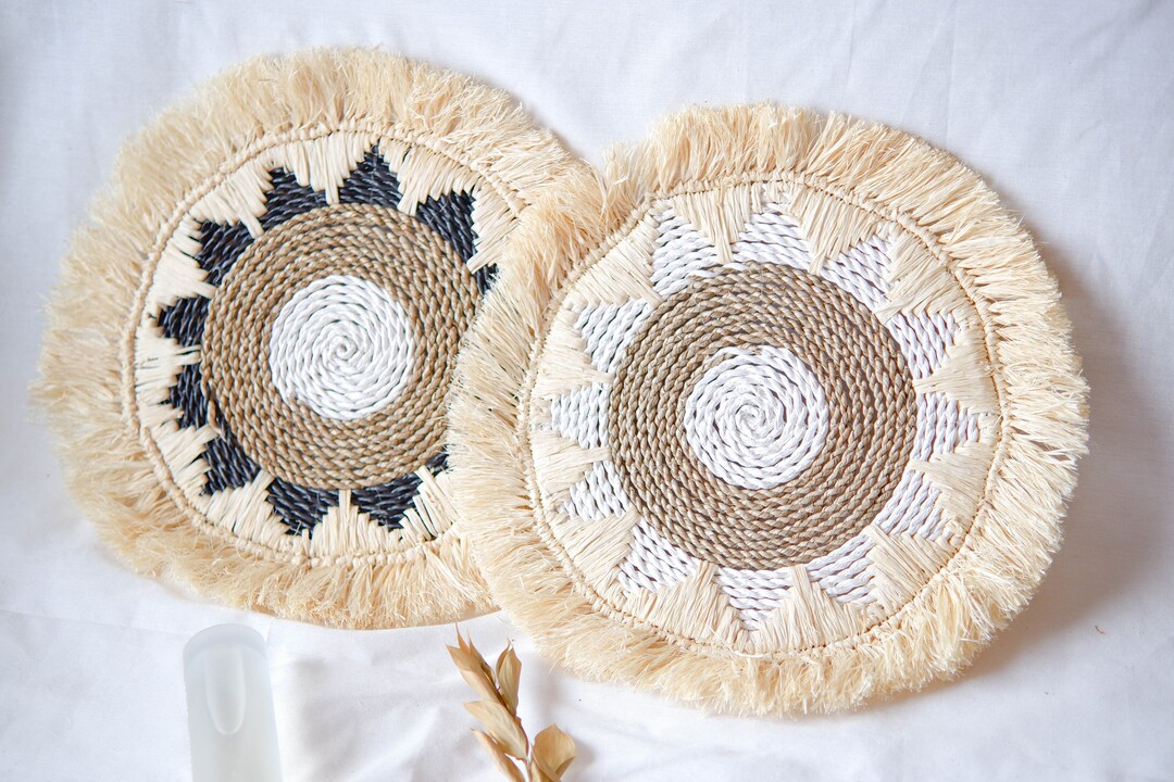 Woven Seagrass Wall Basket Decor Natural Boho Fringe Hanging Etsy