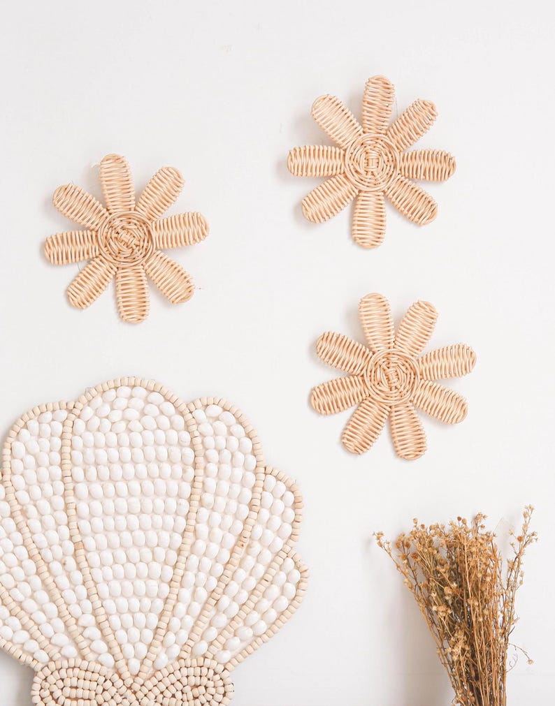 Rattan Flower Wall Decor SET, Rattan Daisy Wall Decor, Boho Nursery ...
