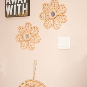 Rattan Flower Wall Decor Set of 2, Woven Wicker Daisy Wall Hanging ...