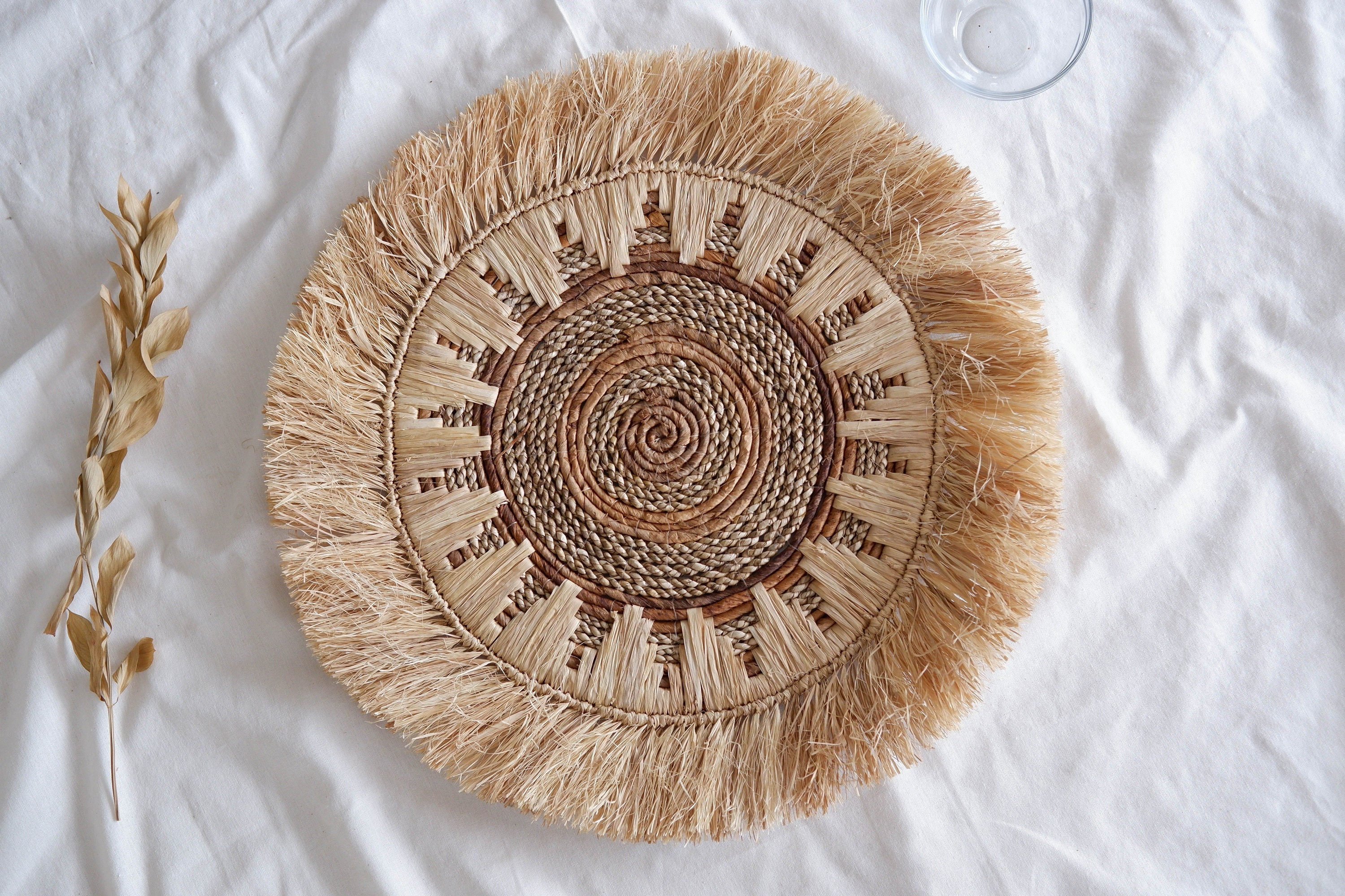 OOKWE Nordic Straw Woven Wall Decor Round Plate Creative Wall