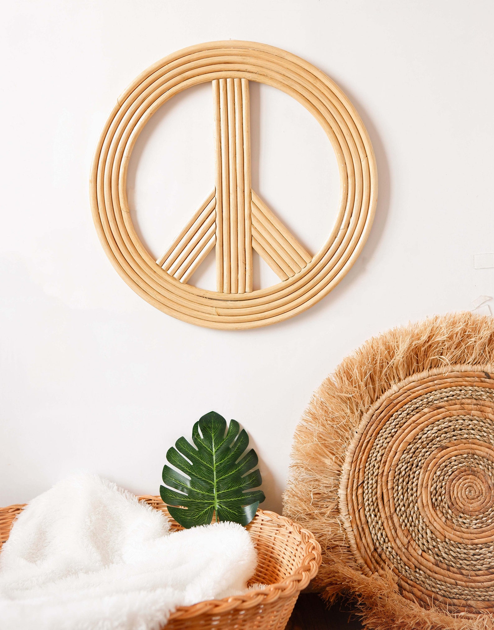 Peace Sign Neutral Rattan Peace Sign for Nursery Wall Decor, Neutral Kids Bedroom Decor ...