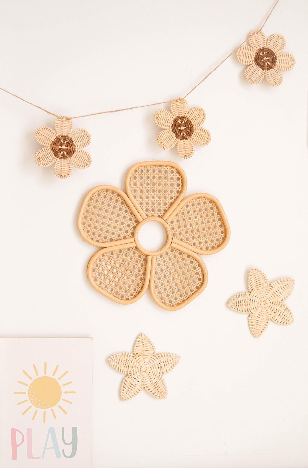 Rattan Flower Wall Decor, Rattan Daisy Nursery Decor Girl, Boho Girls ...