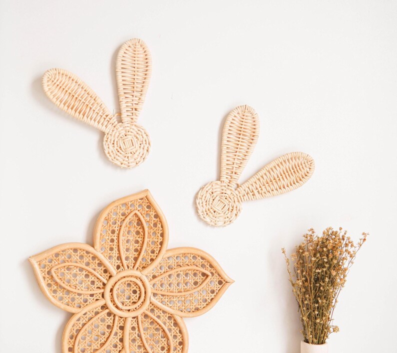 Rattan Bunny Decor Set 2, Boho Rattan Nursery Decor, Bunny Nursery ...