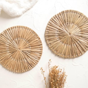 Boho Seagrass Coaster Set, Woven Round Natural Coaster, Rattan Table Coaster, Housewarming Gift, Wicker Straw Glass Holder, Bali Coaster
