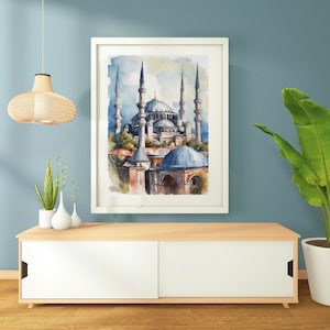 Mural of the Blue Mosque in Istanbul Digital download Printable wall art, Bedroom wallart, Minimal Poster Art