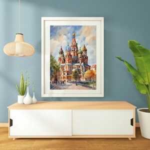 digital wall art, mural of the Saint Basil&#39;s Cathedral, Moscow Framed Art, Living room decor