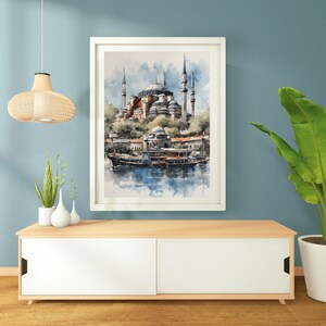 Digital download mural of the Blue Mosque in Istanbul wall art, framed art, poster for living room decor
