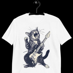 Cat Playing Guitar Shirt Cat Mom Gift Rock Cat Shirt Funny T-Shirt Cat Lover Gift Vintage Shirt Retro Cat Shirt